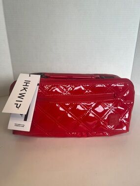 IHKWIP The Carry It All Cosmetic Case Cardinal Red Patent Quilted NWT
